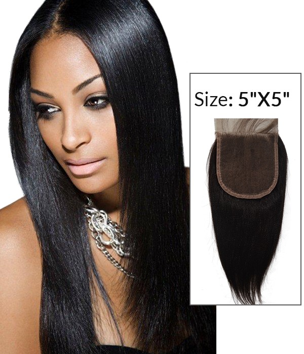 5"x5" Yaki Straight Brazilian Remy Human Hair Lace Hair Topper
