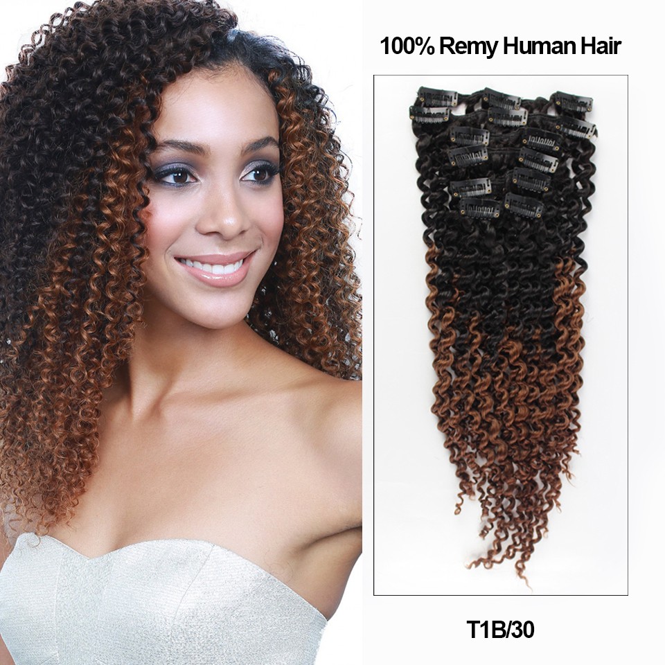 18 Ombre Color 7 Pieces Afro Curly Clip In Remy Human Hair