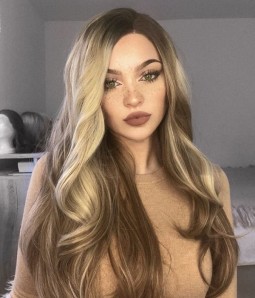 Fawn Blonde Balayage Long Natural Wave Synthetic Lace Front Wig