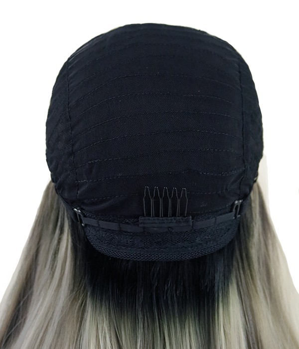Hot Ice Grey With White Highlights And Black Rooted Synthetic Lace