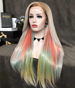 Prism | Pastel Rainbow Color With Blonde Roots Synthetic Lace Front Wig (Heat Friendly)