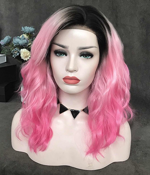 Pretty In Punk Baby Pink Ombre With Dark Brown Roots Synthetic