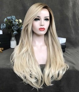 Blonde Queen/Creamy Blonde with Beige Blonde Highlights Synthetic Lace Front Wig