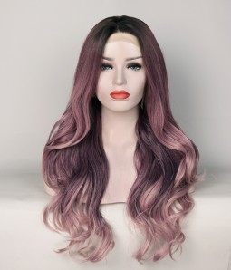 Hazelnut Swirl Ombre Ash Purple Long Natural Wavy Synthetic Lace Front Wig