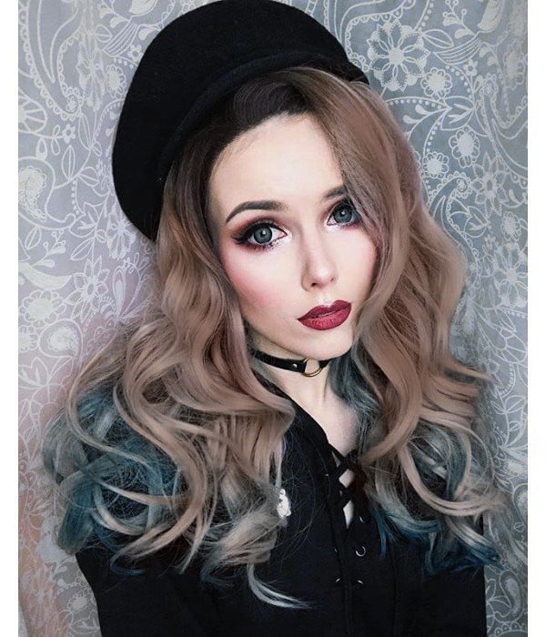 Siren's Song | Brown Gray Blue Ombre Long Wavy Synthetic Lace Front Wig