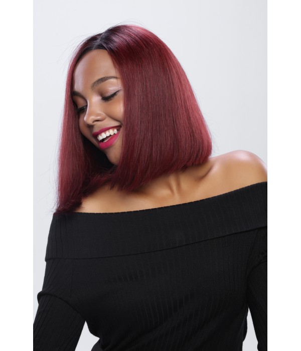 Hollie | Straight Short Bob Ombre Burgundy Human Hair 13"x4" Lace Front Wig