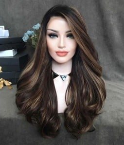 Loco Cocoa Brunette Balayage Long Wavy Synthetic Lace Front Wig
