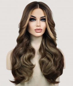 | Brunette Balayage Wavy Synthetic Lace Front Wig