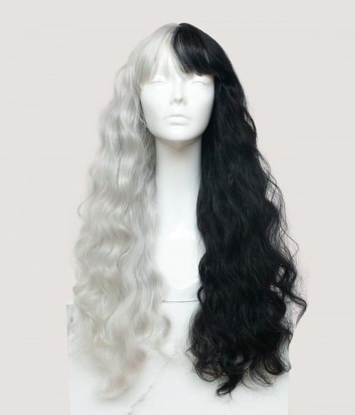 Cruella de Vil | Half Silver and Half Black Long Curly Synthetic Wig