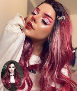 Cranberry Frost Hot Pink and Red Blend with Black Rooted Synthetic Lace Front Wig