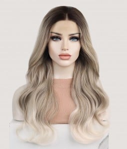 Camila | Ashy Blonde Balayage Wavy Synthetic Lace Front Wig