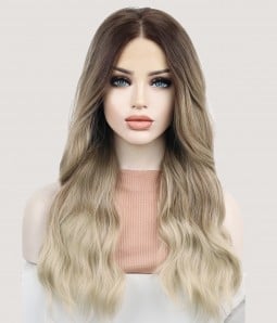 Aria | Ashy Blonde Balayage Wavy Synthetic Lace Front Wig