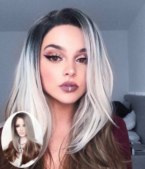 Bambi | Gray Brown Ombre Long Layered Synthetic Lace Front Wig ...