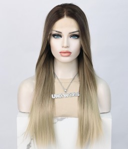 Aria | Ashy Blonde Balayage Long Straight Synthetic Lace Front Wig