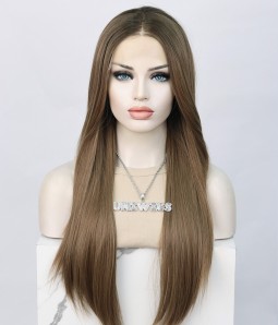 Chestnut Charm | Ashy Brown Highlighted Straight Synthetic Lace Front Wig