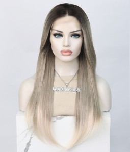 Cool Breeze | Ash Blonde Balayage Straight Synthetic Lace Front Wig