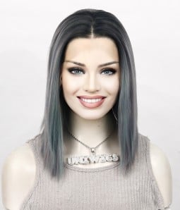 Moody Ash | Gray Highlight Straight Bob Synthetic Lace Front Wig