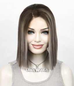 Moonlit Mane | Dark Gray Highlighted Straight Bob Synthetic Lace Front Wig