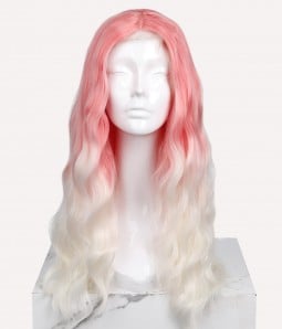 Blush Blossom | Pink Ombre White Long Wavy Synthetic Lace Front Wig | Clearance