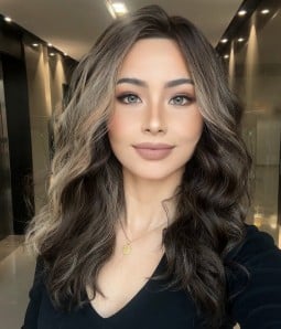 Stellaire | Smoky Brunette Balayage Wavy Synthetic Lace Front Wig