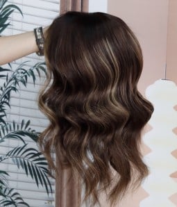 Star Z | Brunette Balayage Remy Human Hair Silk Top Wig with Lace Front S/M | Fully Hand-tied Medical Cap
