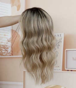 Star S | Blonde Balayage Remy Human Hair Silk Top with Lace Front Wig | Fully Hand-tied Medical Cap