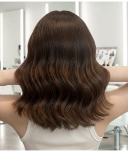 Serenity D | Brunette Balayage Remy Human Hair Silk Top with Lace Front Wig |Hand-tied Medical Cap