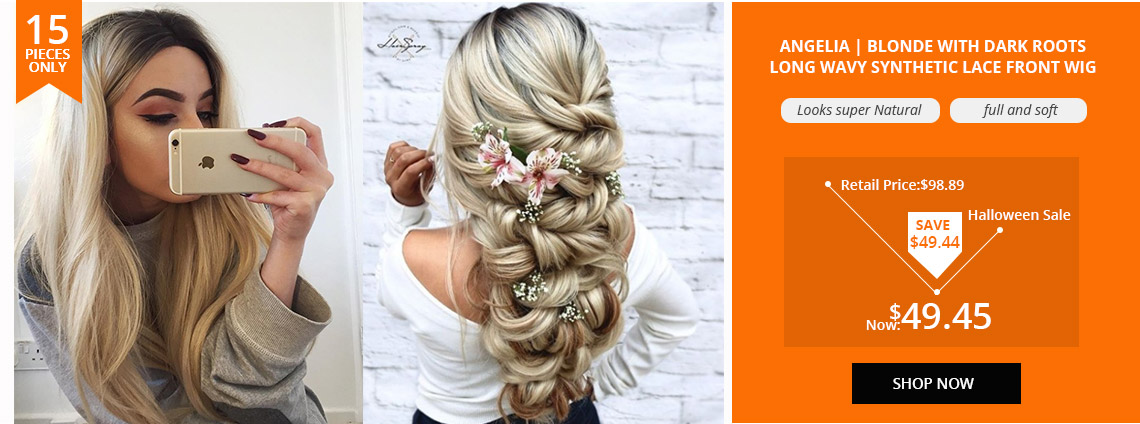 Angelia | Blonde with Dark Roots Long Wavy Synthetic Lace Front Wig