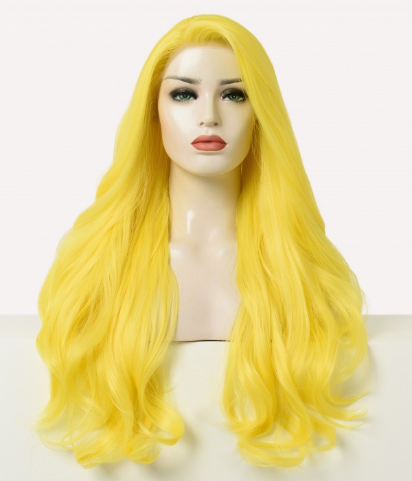lemon-yellow-natural-wavy-synthetic-lace-front-wig