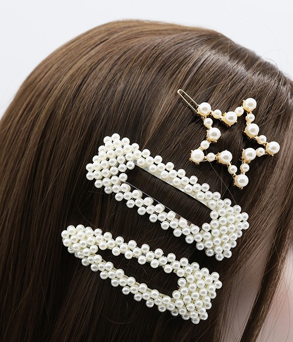 3 pcs Geometric Pearl Hair Clips