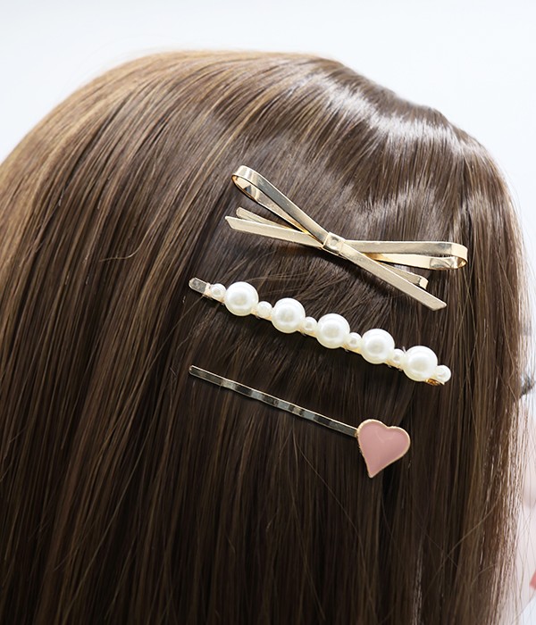 3 pcs Pearl Rose Gold Hair Clips