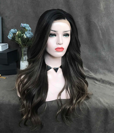 A dark brunette wavy and long hairstyle