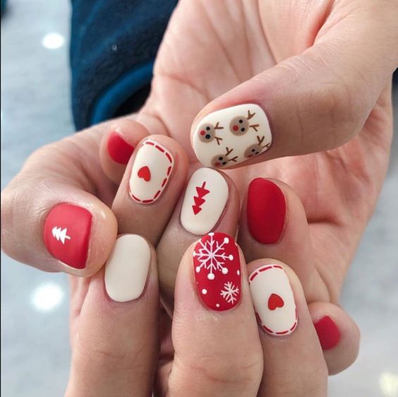 Red with Christmas bells nails