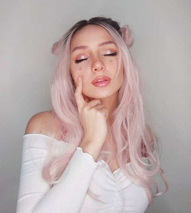Pale Pink Long Wavy Synthetic Lace Front Wig