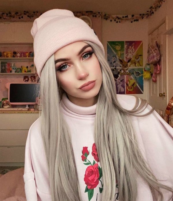 Gray With Creamy Yellow Highlights Straight Long Lace Front Wig