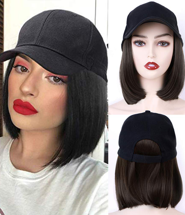 Synthetic Bob Baseball Hat Wig