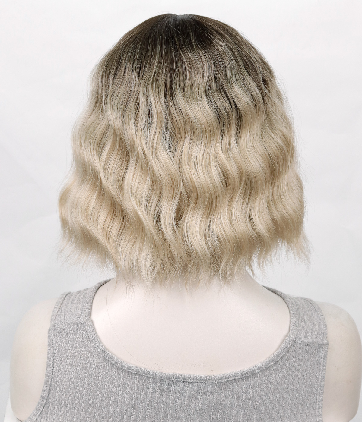 Blonde Short Wavy Bob Synthetic Wig with Bangs