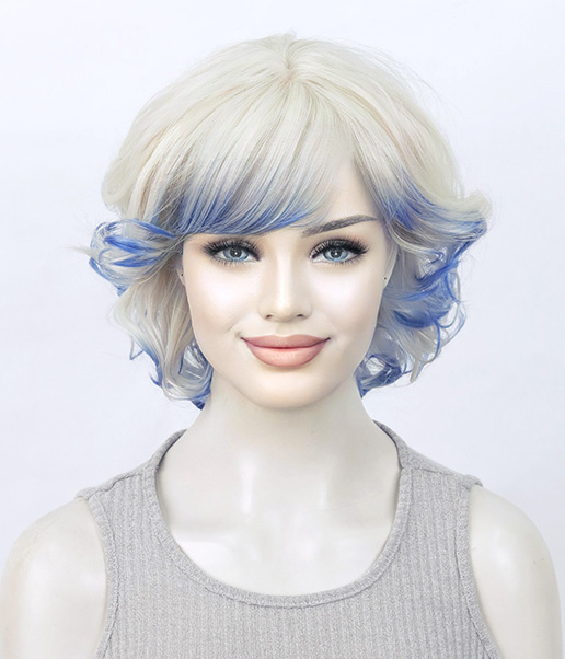 Nordic Ice l Icy Blonde Ombre Blue Short Layered Synthetic Wig
