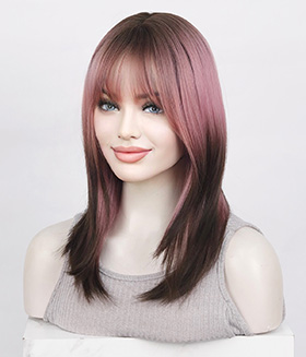 Rosewood l Dust Pink Ombre Brown Mid-Length Synthetic Wig