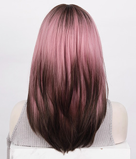 Rosewood l Dust Pink Ombre Brown Mid-Length Synthetic Wig