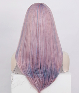Cotton Candy l Pastel Pink Blue Streaks Synthetic Wig With Bangs
