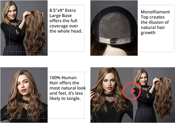 10"x10" Hera With Curtain Bangs | Mono Top Remy Human Hair Topper (3/4 Cap Wig) | Lace Front