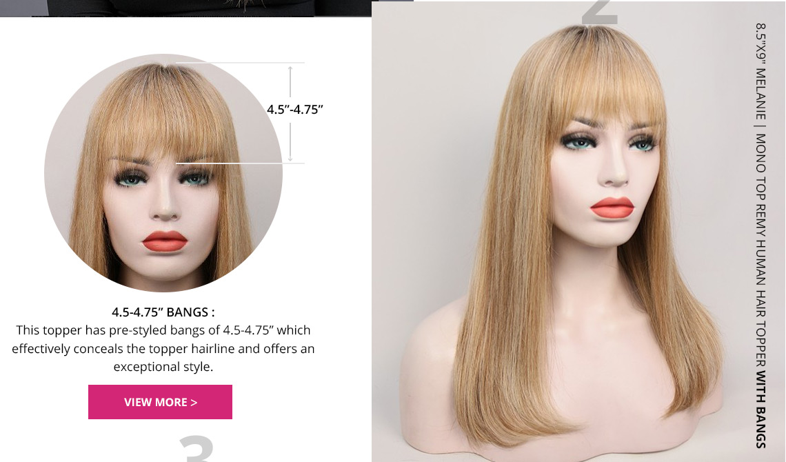 Melanie human hair topper with bangs